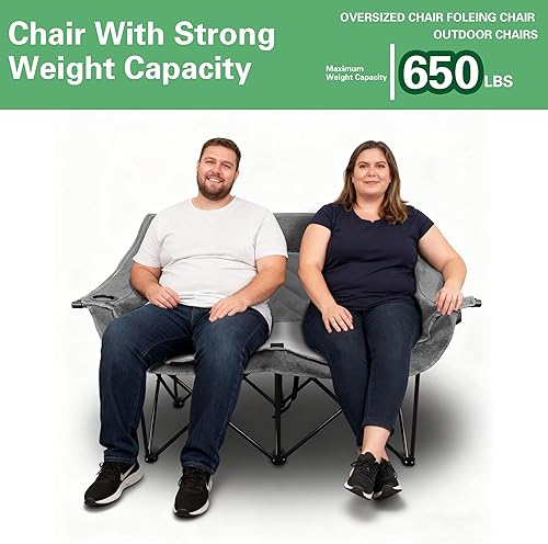 Miniatura 7 de Silla de camping doble para 2 personas, silla de campamento plegable acolchada para dos adultos, sofá plegable para campamento al aire libre, sofá