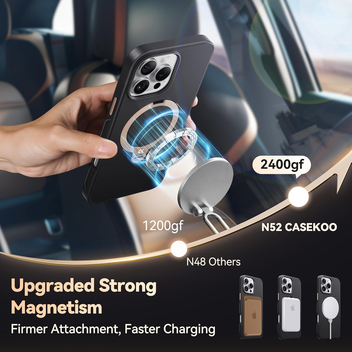 CASEKOO Midnight Black Designed for iPhone 16 Pro Case with Spin Magnetic Stand [16FT Military Protection] [Non-Slip Edge] [Fit for MagSafe] Shockproof for iPhone 16 Pro Case with Stand 6.3'' - Image 5