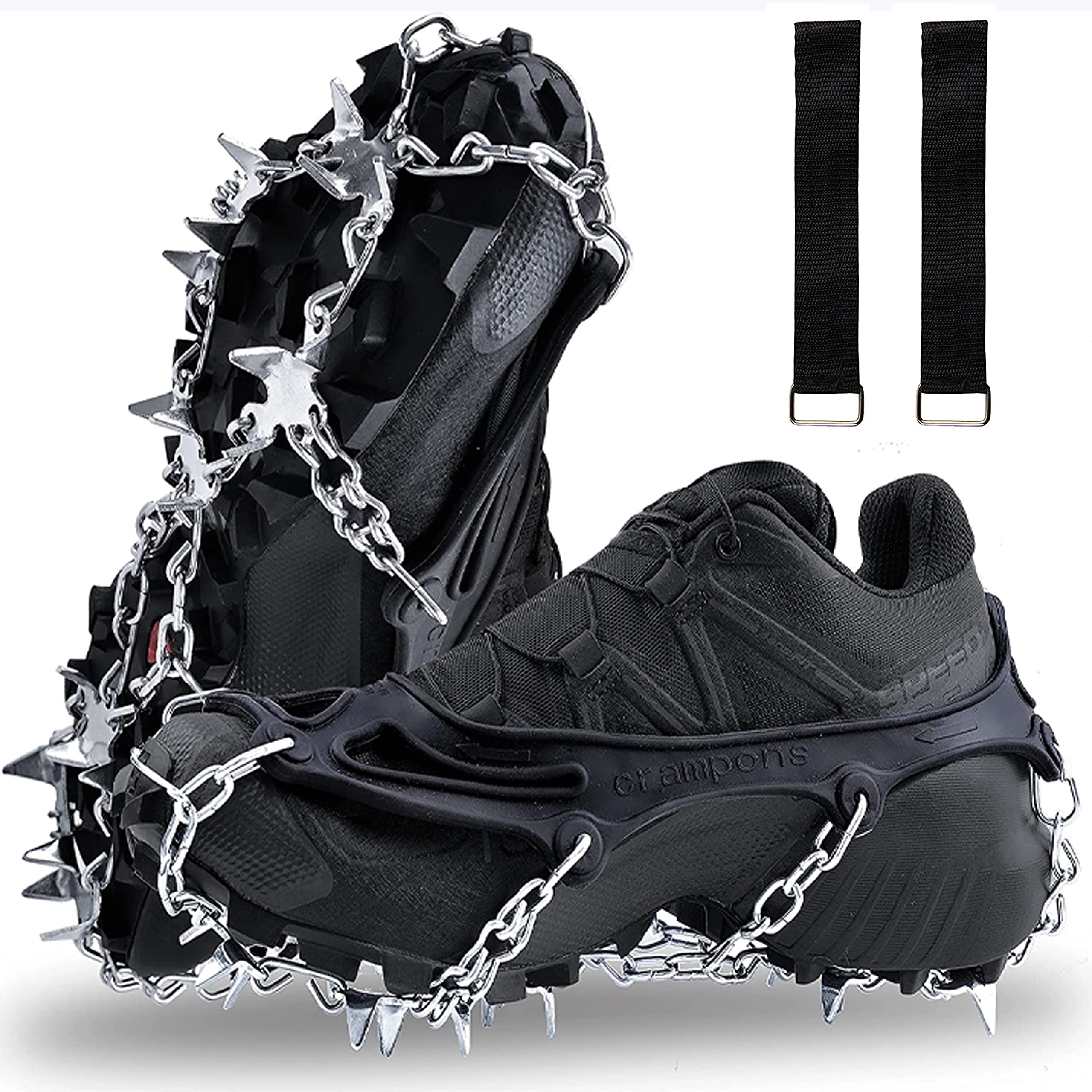 Crampons Ice Cleats Walk Traction for Shoes and Boots 19 Anti-Slip Studs Stainless Steel Snow Cleats Safe Protect for Hiking Fishing Walking Mountaineering On Ice and Snow