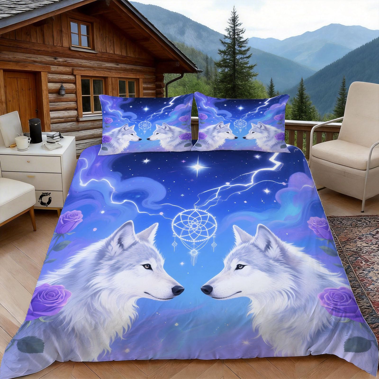 Parure de lit attrape-rêves 240x260 avec 2 taies d'oreiller 65x65 en microfibre