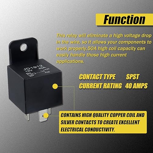 Miniatura 5 de JD1912 Relé de 4 pines 40A 12V SPST para automóvil, camión, camioneta, motocicleta, barco, relé (paquete de 2 unidades)