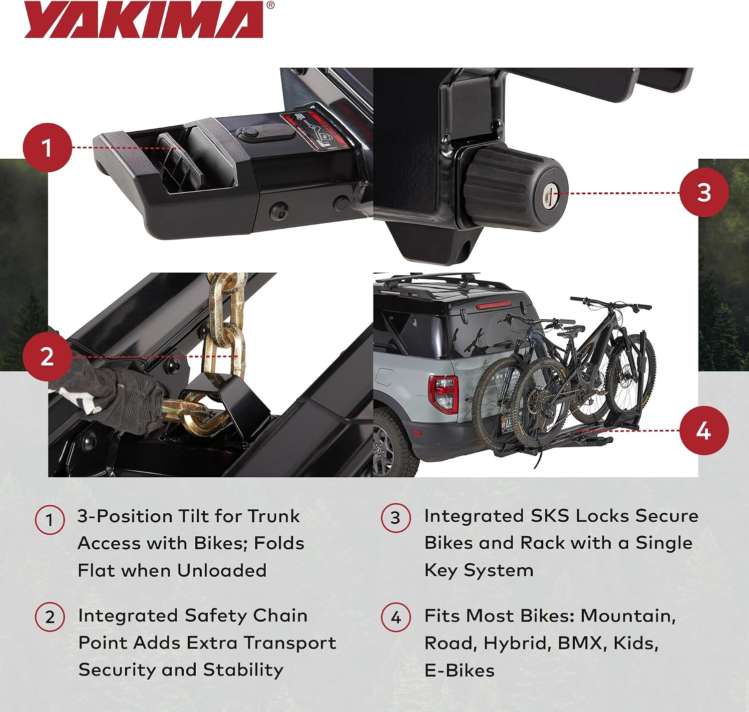 Yakima Platform Hitch Bike Rack, Rear Vehicle Bicycle Carrier with Tilting Tray for 2 Bikes, StageTwo, 1.25” Anthracite