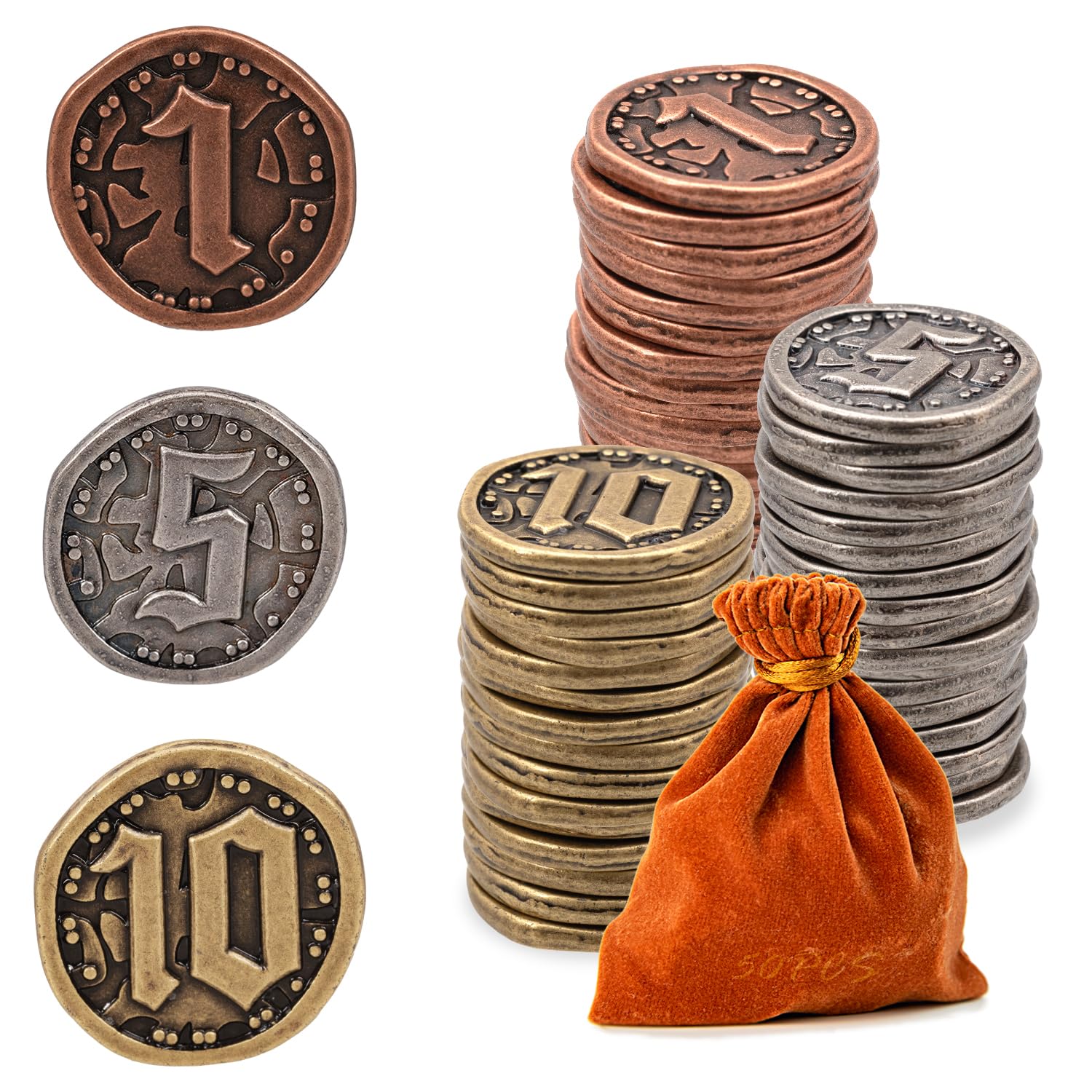 Lot de 50 pièces en métal pour société, jetons dorés et argentés pour poker, RPG, jeux stratégiques, pièces métal fantastiques, monnaie générique robuste