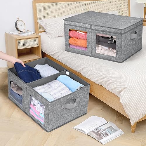 Miniatura 4 de Univivi Contenedores de almacenamiento grandes de tela plegables con tapas paquete de 2 cajas de almacenamiento plegables para ropa, organizador de