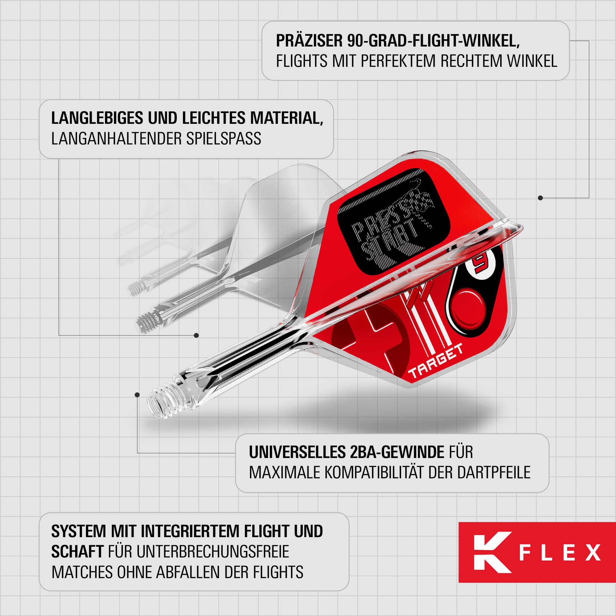 Target Darts K-Flex Game Over, Press Start & You Win No.6 – 3er-Pack integrierte Dartflügel und -schäfte, All-in-One-Formschaftsystem, Short, Intermediate, & Medium Längen, Pro Dart-Zubehör