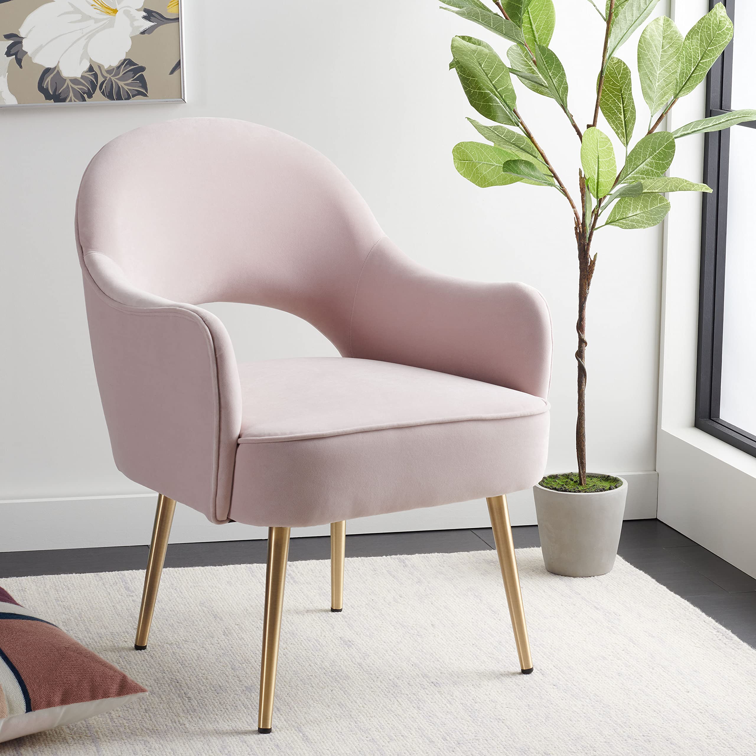 Condition photo showing New/Like New for SAFAVIEH Home Collection Dublyn Light Pink Velvet/Gold Accent Chair