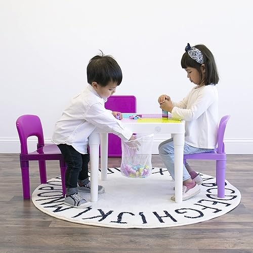 Miniatura 8 de Humble Crew Juego de 2 sillas de plástico 2 en 1 para niños color blancoazulrojo juego de 2 sillas cuadrado para niños pequeños