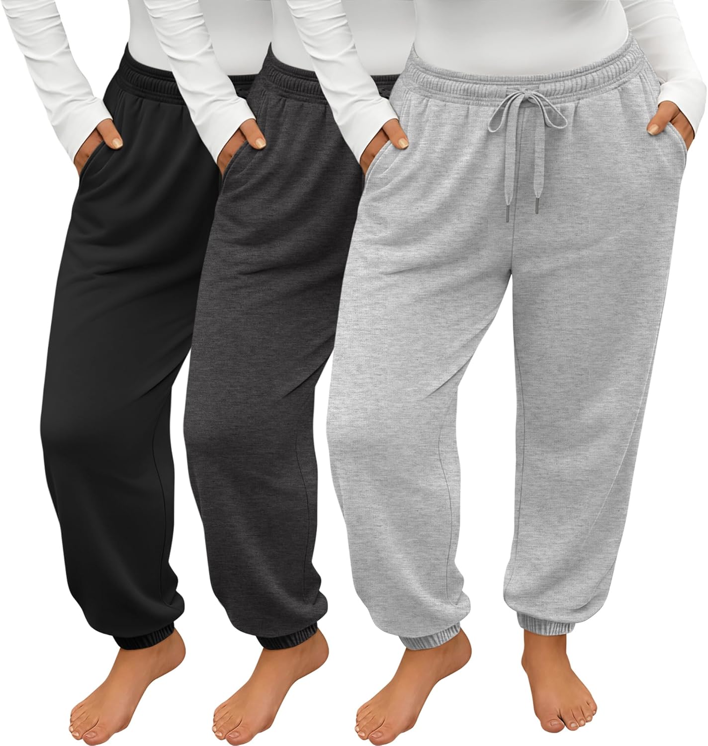Evervibe 3 Pack Women's Plus Size Joggers, Drawstring Loose Fit Sweatpants Comfy Casual Lounge Pants with Pockets