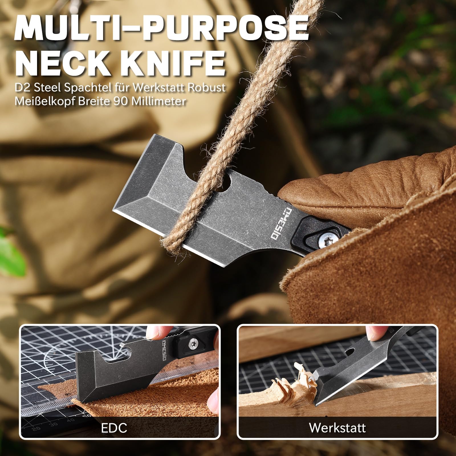 Omesio M-XG11 D2 Steel EDC Neck Knife Kydex Sheath Clip 5.7cm | Kompaktowy nóż EDC ze stali D2, ostrze 5,7 cm, pochwa Kydex z klipsem, krzesiwem i łańcuszkiem do outdoor