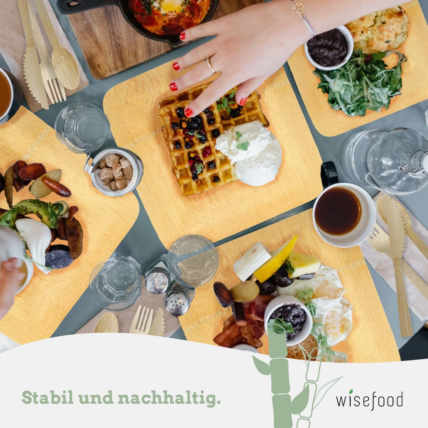 wisefood Lot de 500 cuillères jetables en bambou de 17 cm - Couverts jetables biodégradables - Ensemble de vaisselle en bambou comme alternative au plastique ou au papier