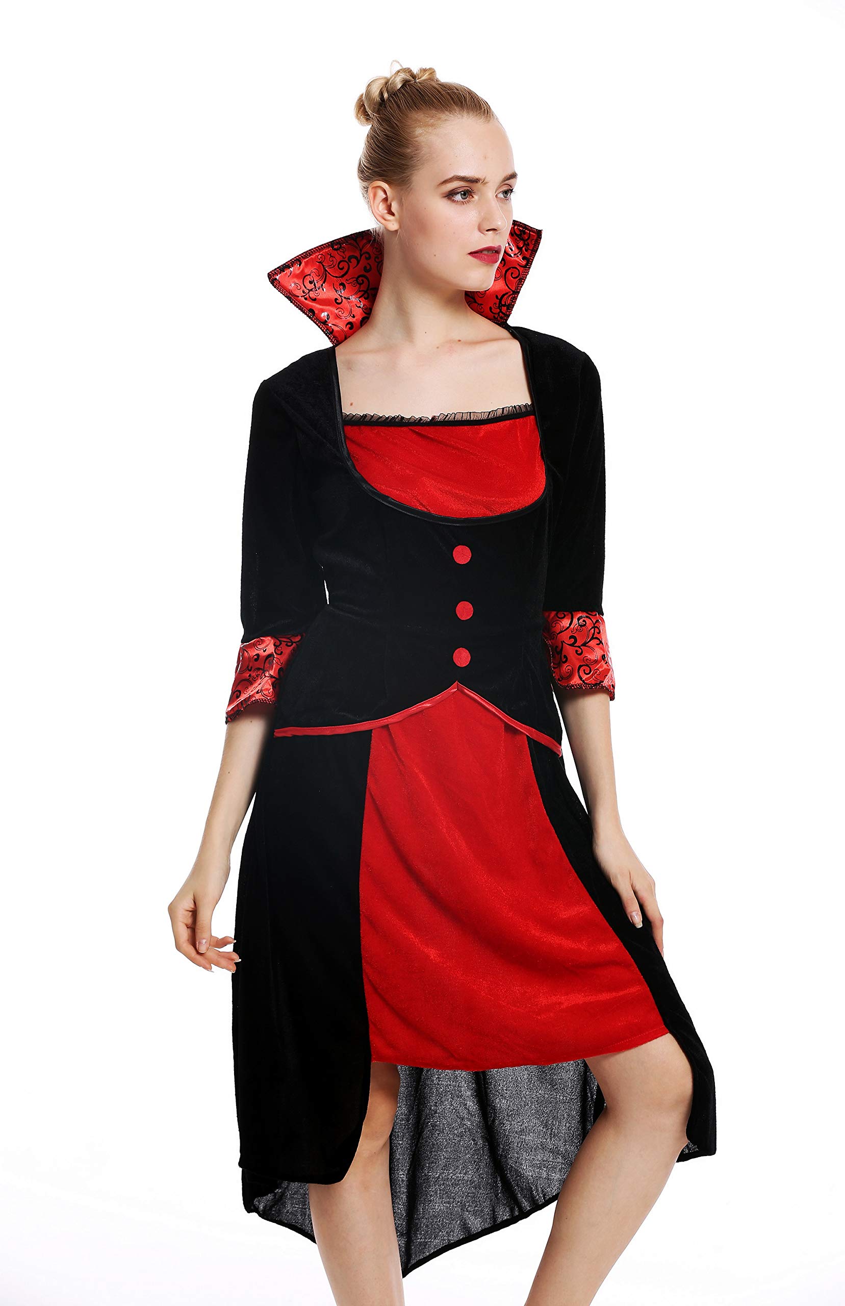dressmeup - W-0255 Lady Woman Costume Fancy Dress Halloween Evil Queen Vamp Vampire Fairy Witch black red Size M