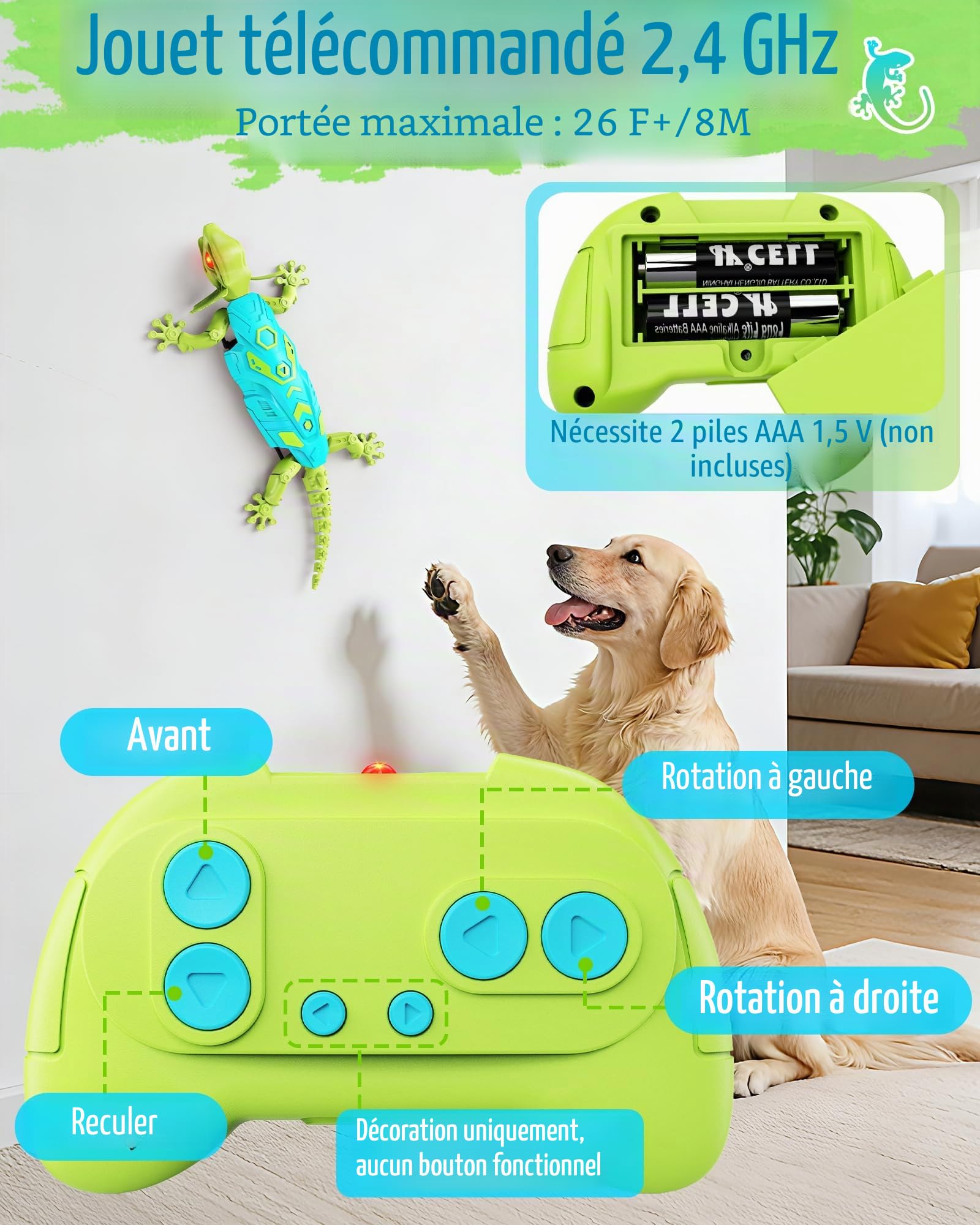 Kizmyee Lezard Télécommandé - Rechargeable Grimpeur Gecko Radiocommandé Jouet Enfants avec Yeux Lumineux, RC Robot Jeux Cadeau Pâques pour Garçons et Filles 3+ Ans