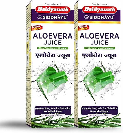 Baidyanath Aloe Vera juice with Pulp, All Natural tonic for Immunity, Better digestion and Glowing Skin, 1L (Pack of 2)