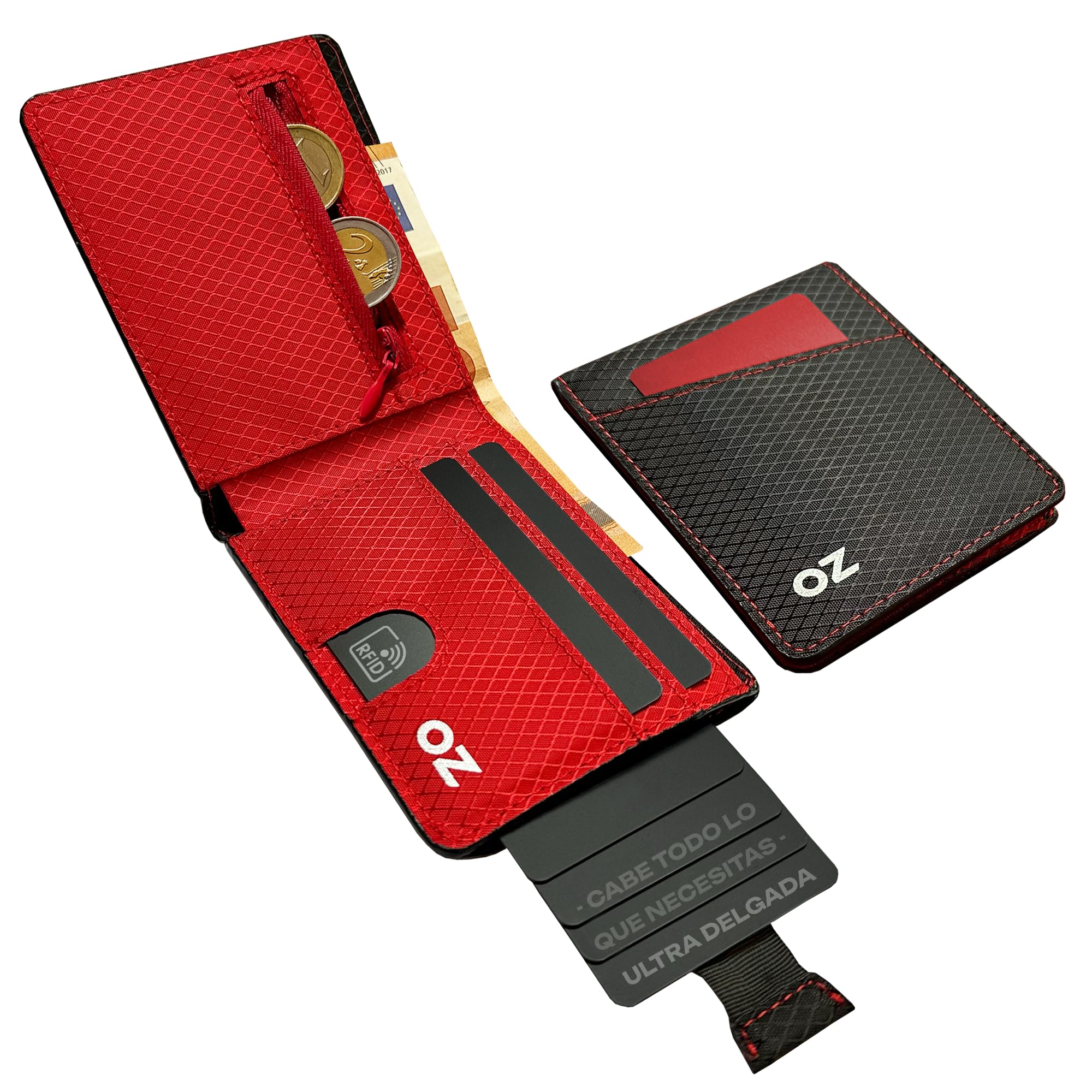 Carteras para Hombre con Monedero y Tarjetero Delgada Capacidad hasta 12 Tarjetas con Bloqueo RFID – No Hace Bulto, Billetera para Hombre Slim con Bolsillo para Billetes y Monedas y Caja de Regalo