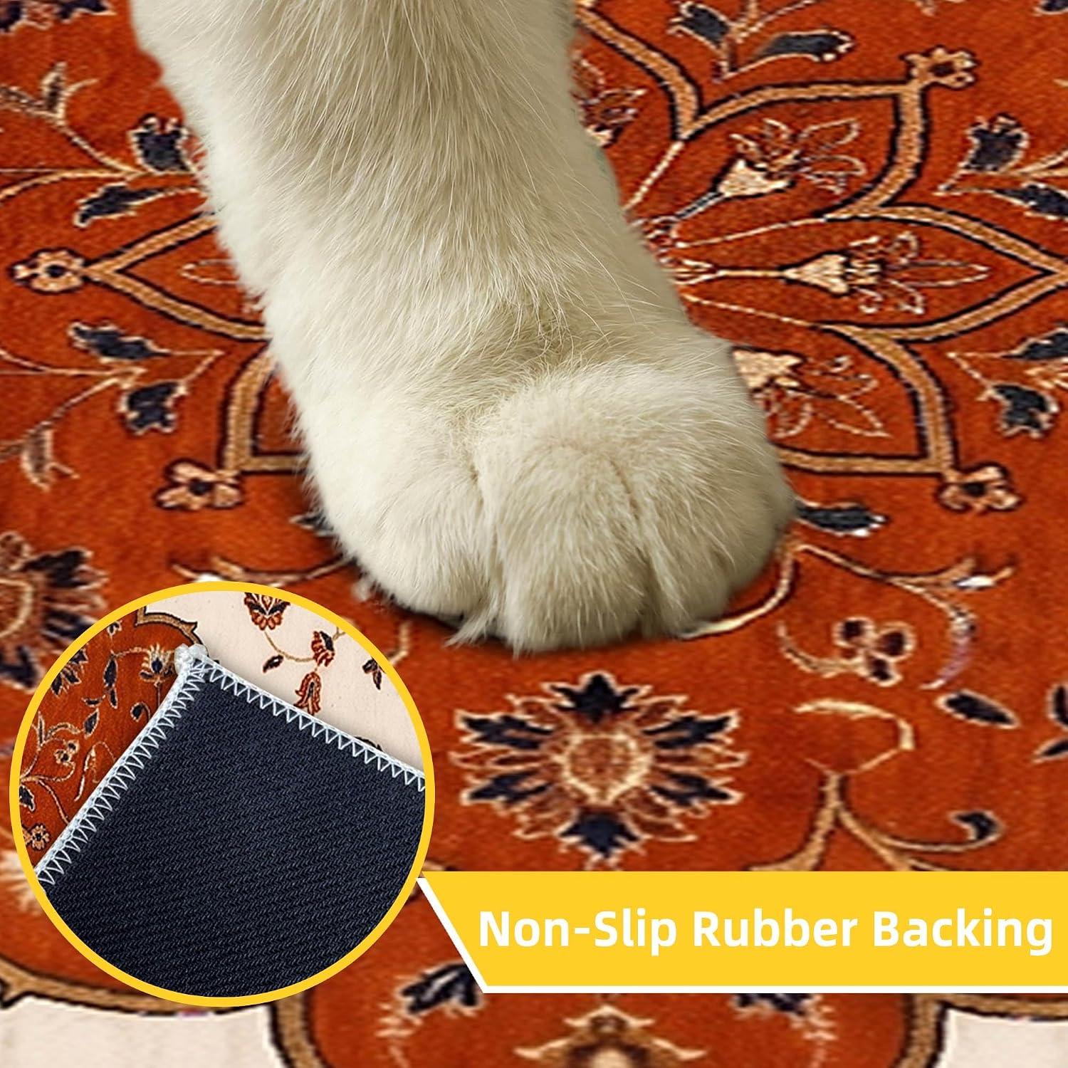 Cat Litter Mat 28" x 36" Pack of 2 - Persian Vintage Rug Design, Non-Slip Backing Litter Box Mats, Washable Litter Trapper Mat for Pets, Cat Food Mat Kitty Supplies Essentials Easy to Clean image 3