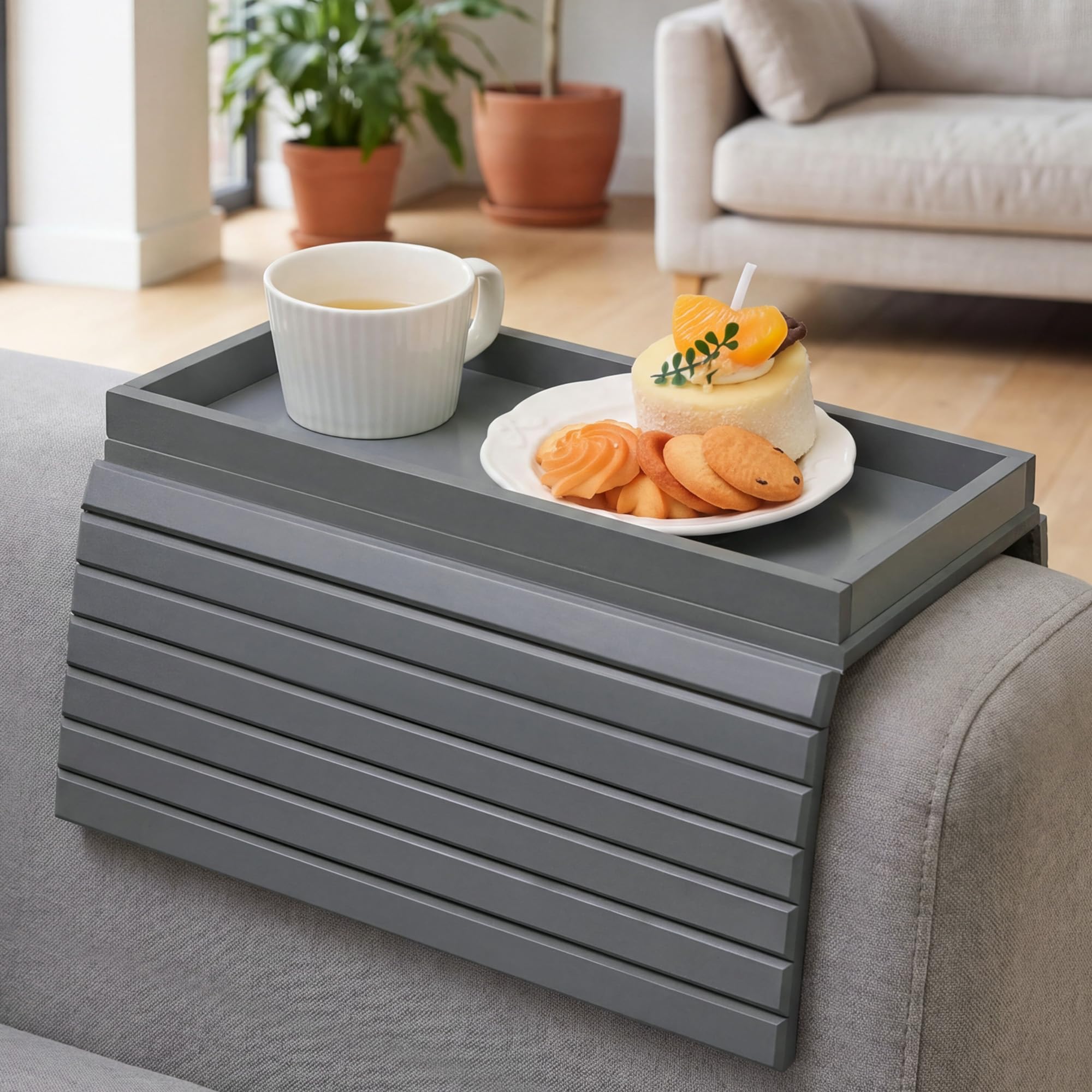 Jiodekeyi Wooden Sofa Arm Tray Table: Foldable Rectangular Sofa Arm Table Portable Armchair Tray With Non-Slip Bottom For Snacks Drinks Remote Living Rooms