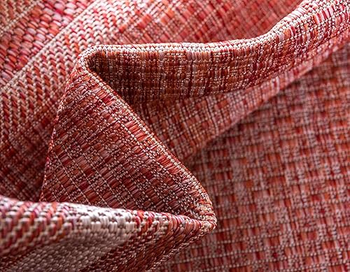 Miniatura 7 de Unique Loom - Colección Outdoor Border - Tapete para exteriores de borde suave - 4pies 1pulgada x 6pies 1pulgada, rectangular, rojo óxidomarfil