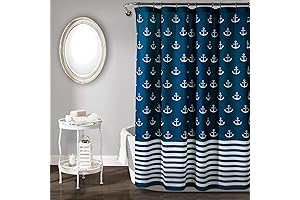 Lush Décor Anchor Print Navy Shower Curtain
