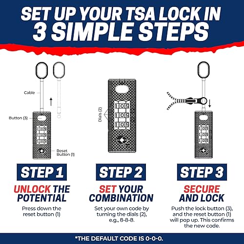 Miniatura 3 de Cerraduras de viaje aprobadas por la TSA para equipaje, casillero de gimnasio y maletín Resistente para tienda de campaña al aire libre, mochilas