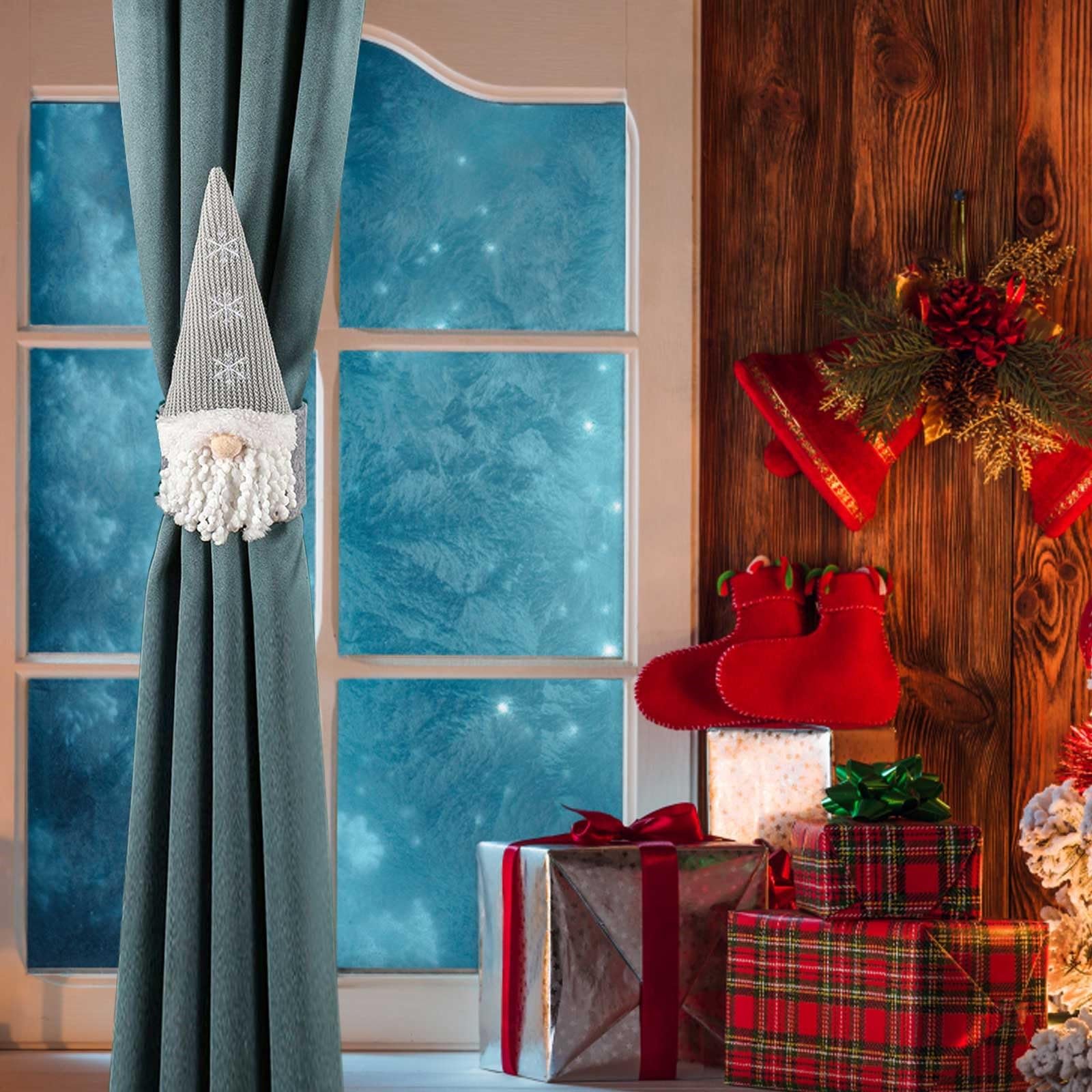 Fermatele Per Tende Di Natale A Forma Di Pupazzo Di Neve, Con Nappe, In Corda, Fatti A Mano, Bianco, Lunghezza 85 Cm