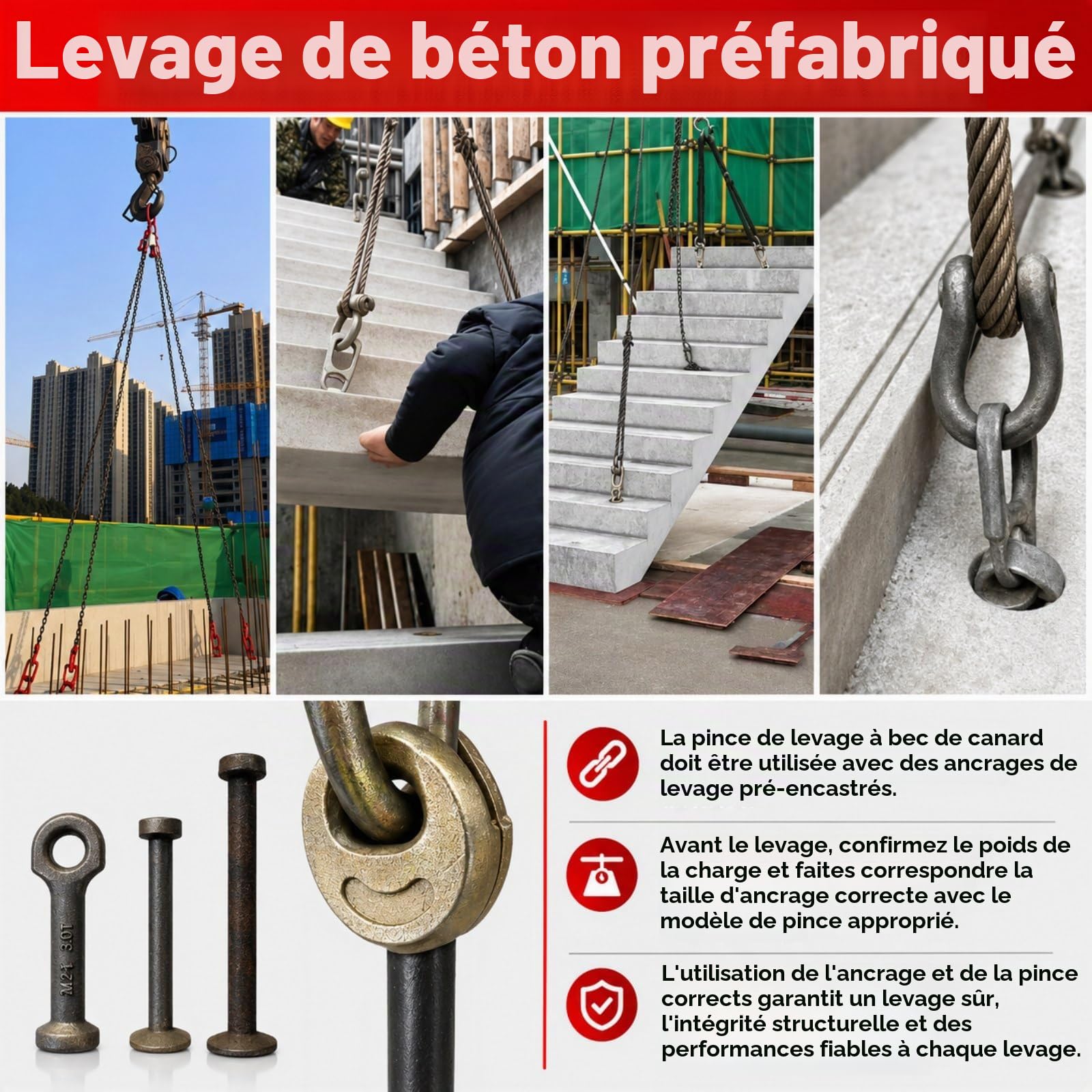 BDHDHWEFE Pince de levage robuste pour coffrage en béton, acier haute résistance, charge nominale de 2,5 kg (2,5 T) – Crochet de levage de construction avec verrou – Pinces de levage robustes pour