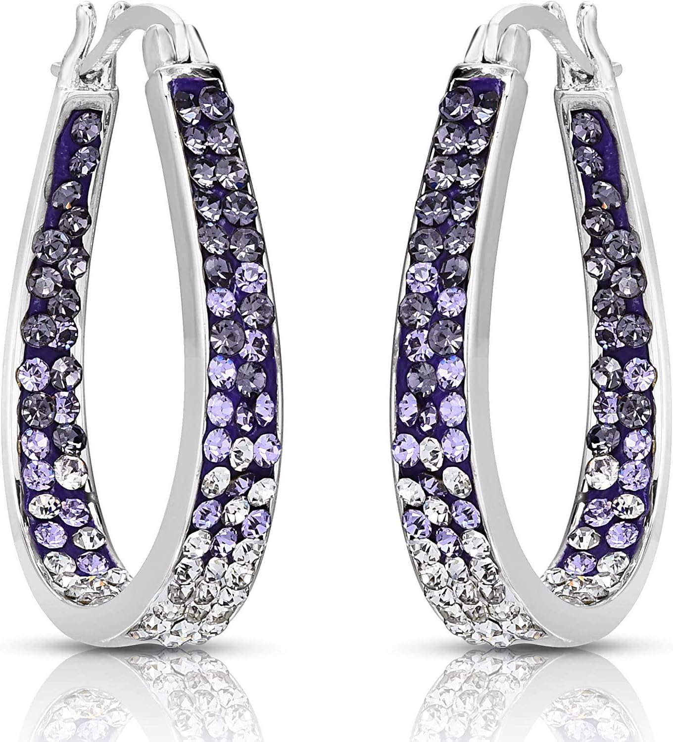 Savlano 14K White Gold Plated Inside Out Crystal Hoop Earrings For Women Comes With Savlano Gift Box - Image 2