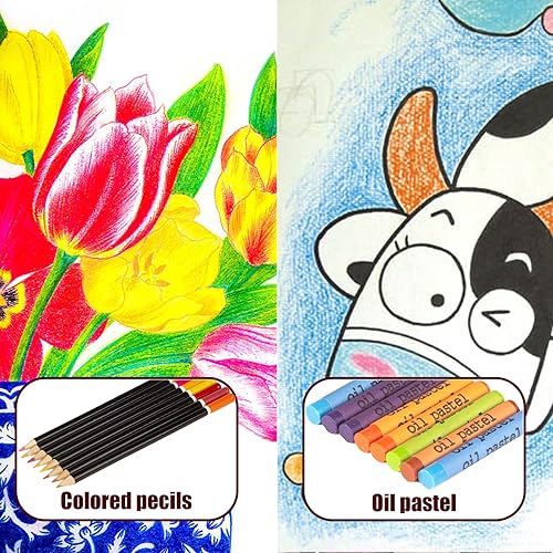 Miniatura 4 de KINSPORY Paquete de 168 suministros de arte, juego de arte de madera de lujo, para manualidades, dibujo, pintura, kit para colorear, blocs de