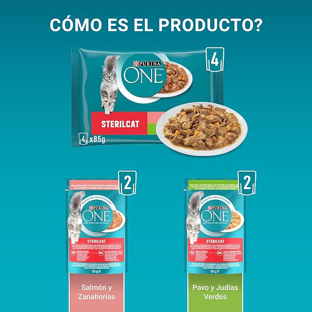 Foto 4 de 8 de Purina ONE comida húmeda gato Adulto Esterilizado Salmón 48x85 g