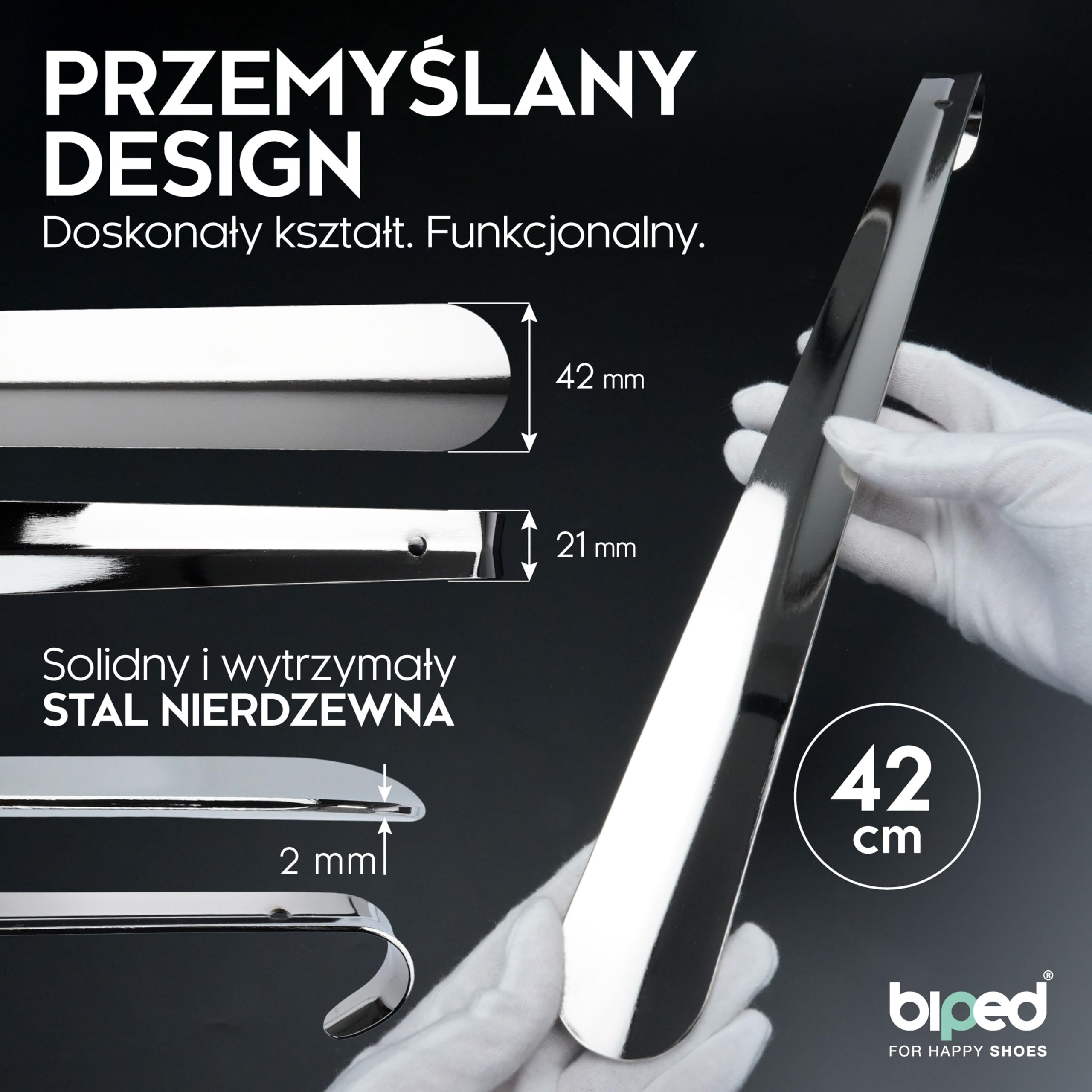 biped łyżka do butów metal długa 42 cm – stal nierdzewna z haczykiem do zawieszenia – solidna i elegancka metalowa łyżka do butów wysokiej jakości z2795