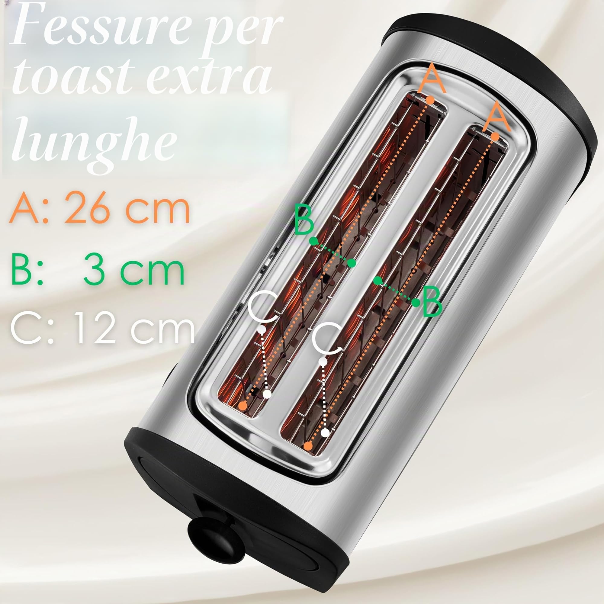 Steinborg Tostapane a 4 fette con inserto per panino, XXL, in acciaio inox, blu, illuminazione a LED, spegnimento automatico, tostapane doppio, tostapane per famiglie