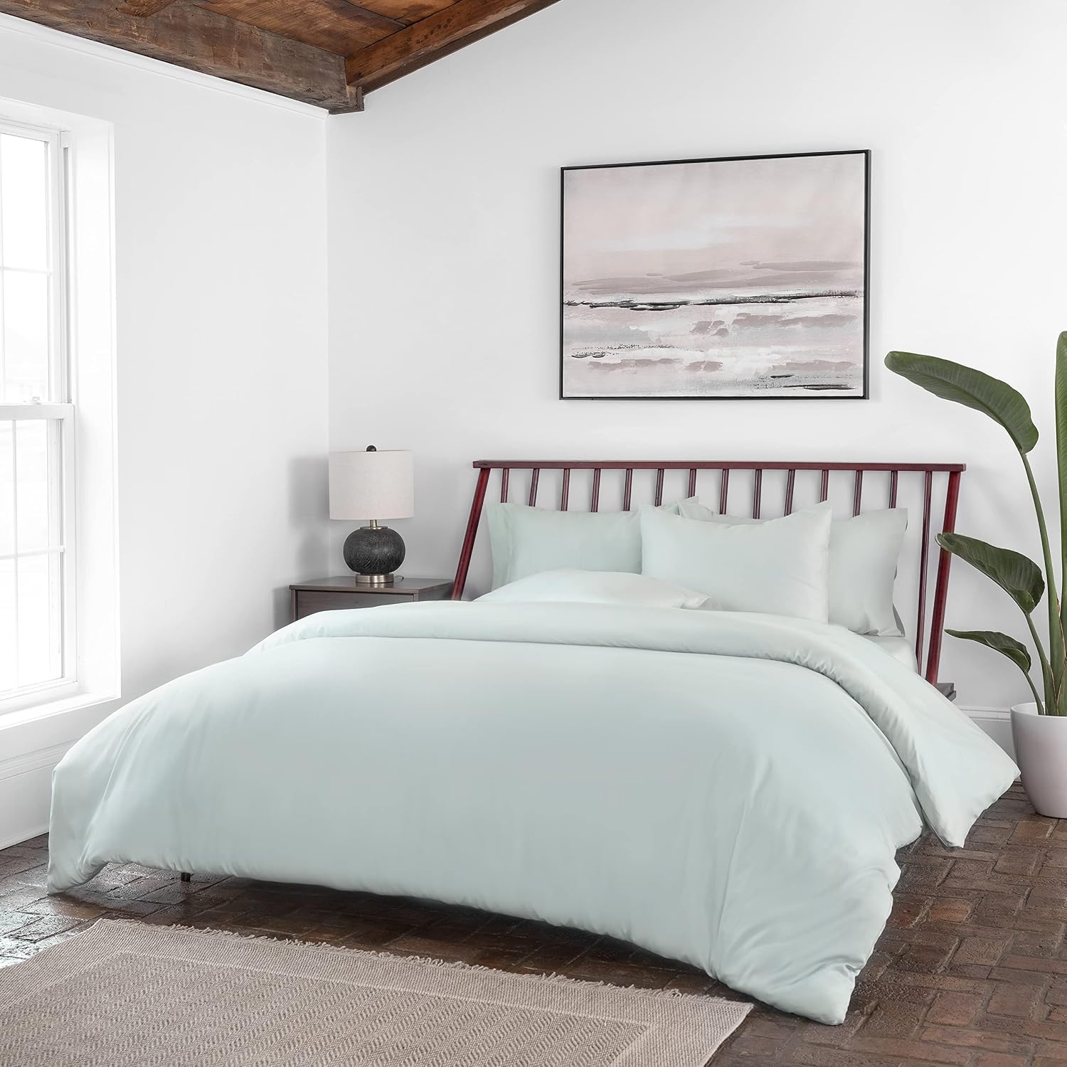 Welhome Arthur 100% HygroCotton Solid Bedding Duvet Set with Pillowcase Shams | Seafoam Green | Full/Queen | 3-Piece | Durable | Cooler in Summer & Warmer in Winter | Breathable | Super Soft