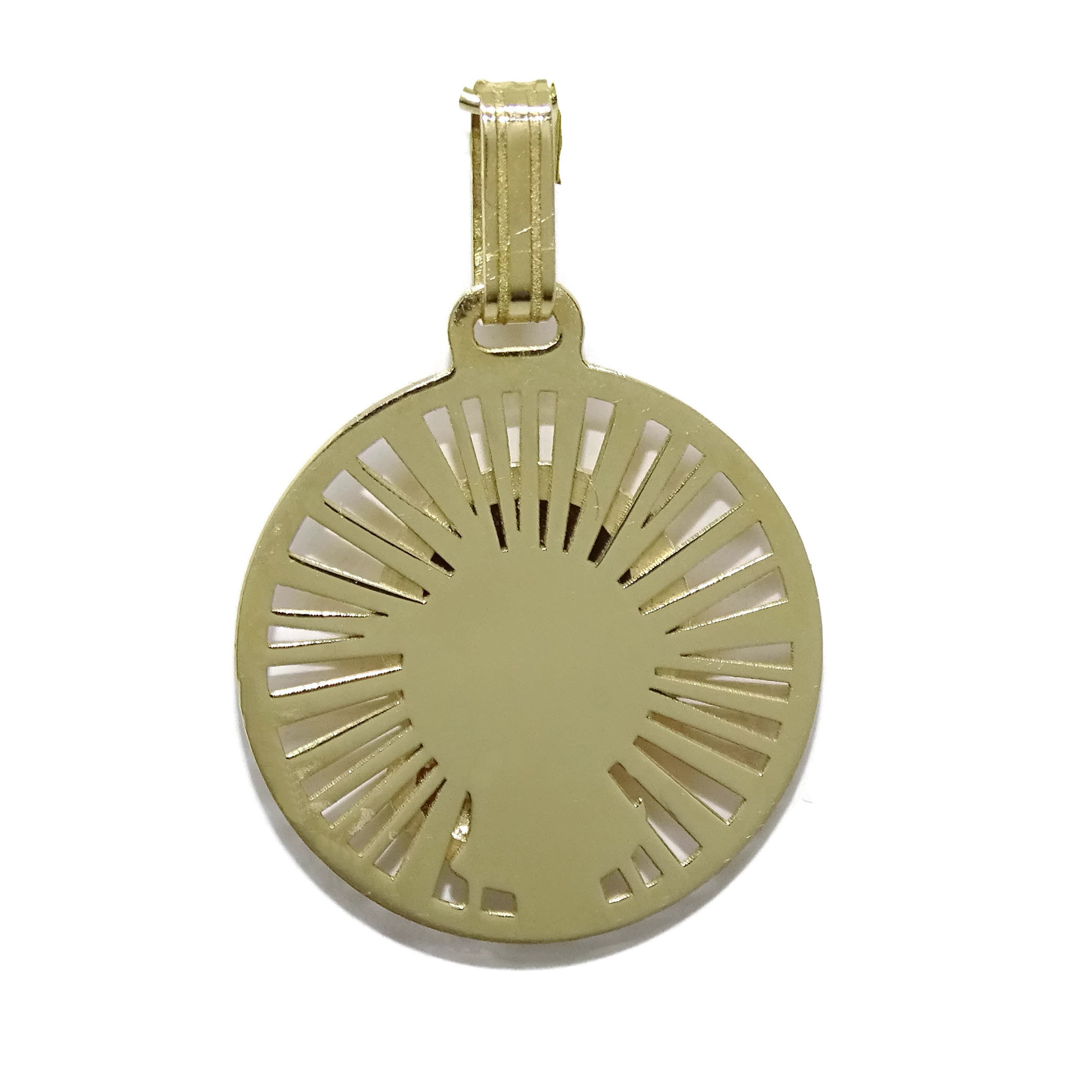 18-karatowy złoty medalion dziewica modląca się | Okrągły Wisiorek 18mm | Medal katolicki | Klasyczna Biżuteria | 2,25g Dwukolorowe złoto | Religijny prezent na chrzciny dziecka | Prezent na Pierwszą Komunię | Prezent na Baby Shower dla noworodka |