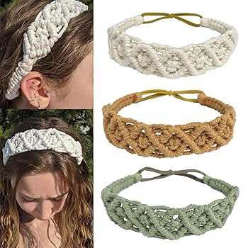 Hixixi 3PCS Handmade Knit Crochet Headbands Elastic No Slip