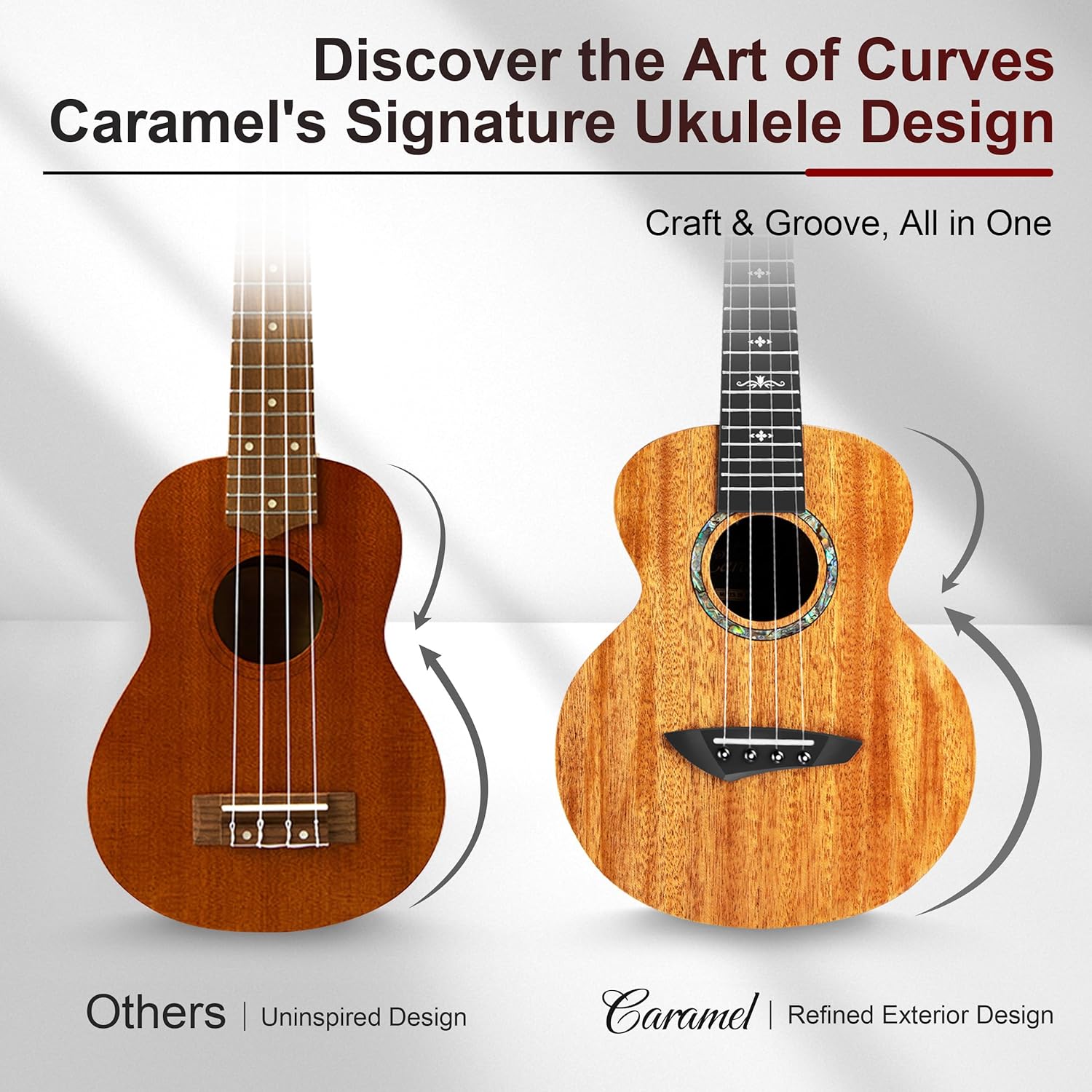 Caramel CAG47 Glossy Red African Mahogany 23" Concert Ukulele for Beginner | Handmade Ukelele Starter Kit