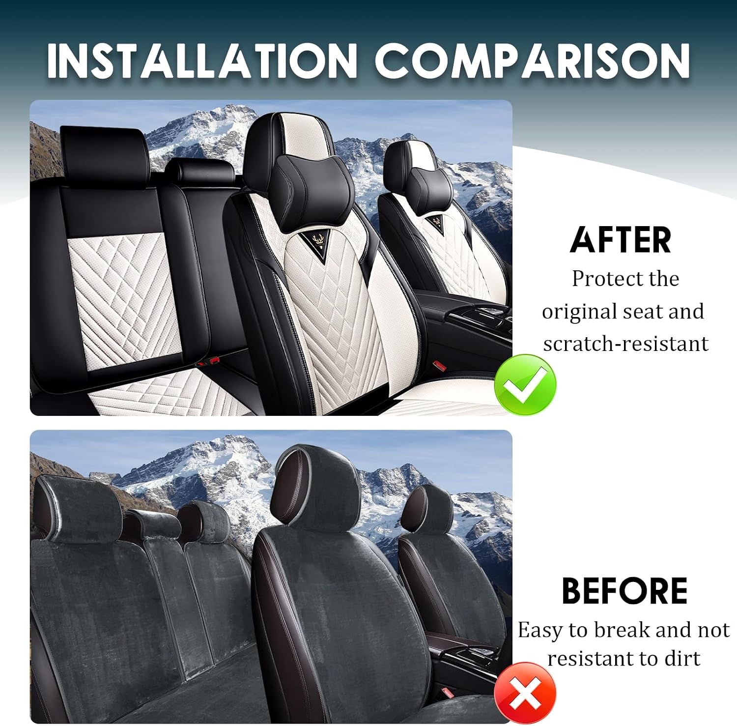 Car Seat Covers Fit for Chevy Equinox 2005-2025,2 Seats Non-Slip Nappa Leather Seat Cover, Airbag Compatible, Sports Car Seat Protector Premium Interior.(Luxury 2 Seats with Pillows,Black White)