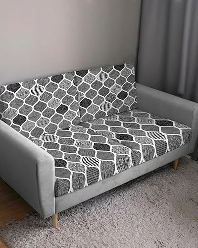 Miniatura 3 de Fundas de cojín para sofá de estilo bohemio negro, lavables, diseño geométrico moderno, rayas abstractas, extraíbles y elásticas, fundas para sofá