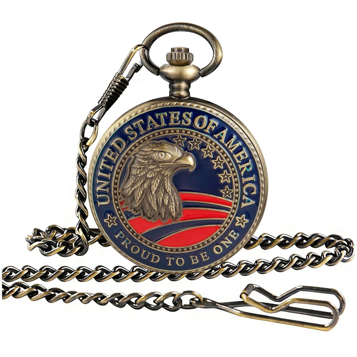 Tiong Pocket Watch,American Eagle Flag USA US Flag Patriotic 4th of July Gifts for Veterans,Pocket Watch for Veterans with