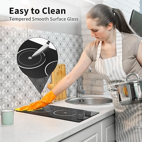 Miniatura 7 de Cocina eléctrica, cocina de inducción de 110 V 2100 W, encimera y estufa incorporada, potencia de 9 velocidades, bloqueo de seguridad para niños,