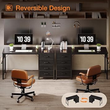 ODK Computer Desk with Drawers, Reversible Office Desk, 120 x 48 cm, Black