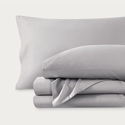 Miniatura 6 de Bare Home Juego de sábanas extralargas de 100 % algodón orgánico, tejido de satén suave, cálido y lujoso (individual XL, gris claro)