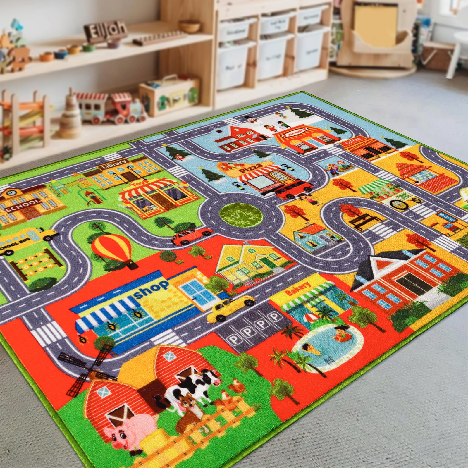 Tapis de jeu pour enfants, tapis de jeu pour voiture, tapis de jeu extra antidérapant, tapis de route de la circulation pour enfants, tapis de voiture éducatif pour salle de jeux, garçons