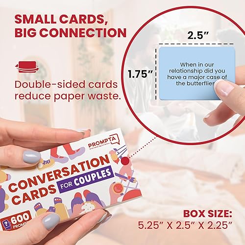 Miniatura 2 de Prompta 600 tarjetas de conversación para parejas - Preguntas ligeras, medianas y profundas para conocerte para conectarte con tu pareja - Temas de
