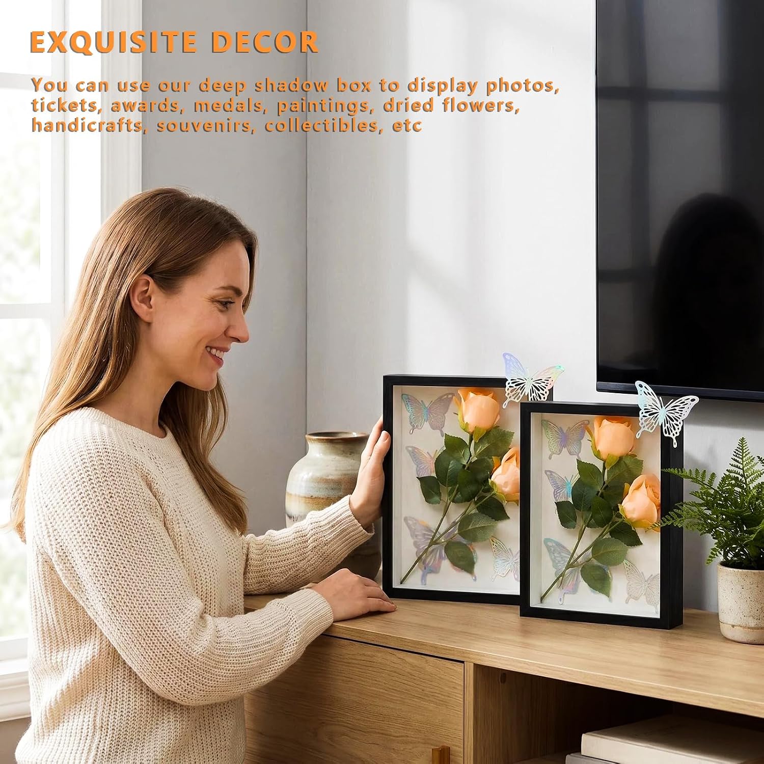 8x10 Shadow Box 2 Pack, 3D Butterflies, Deep DIY Pressed Flower | 1.2in deep, shatterproof acrylic, for pressed flowers, wedding & baby keepsakes, pet memorials, medals & photos