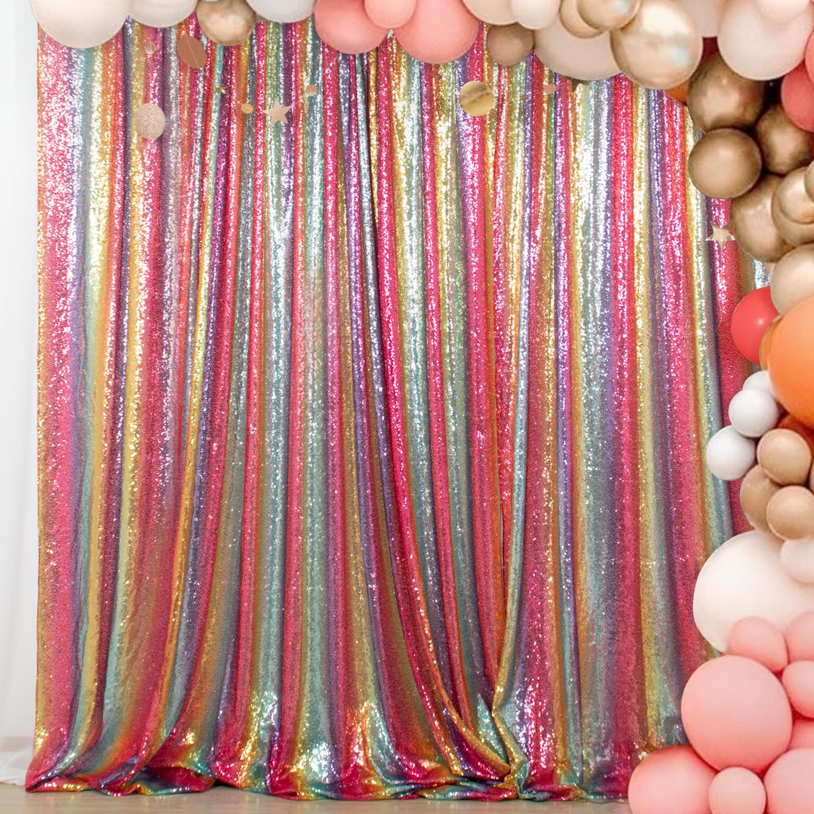 ShinyBeauty Rainbow Sequin Curtain Backdrop 5FTX10FT Sequin Wedding Backdrops for Photography Rainbow Shimmer Curtains Payette Sequin Backdrop