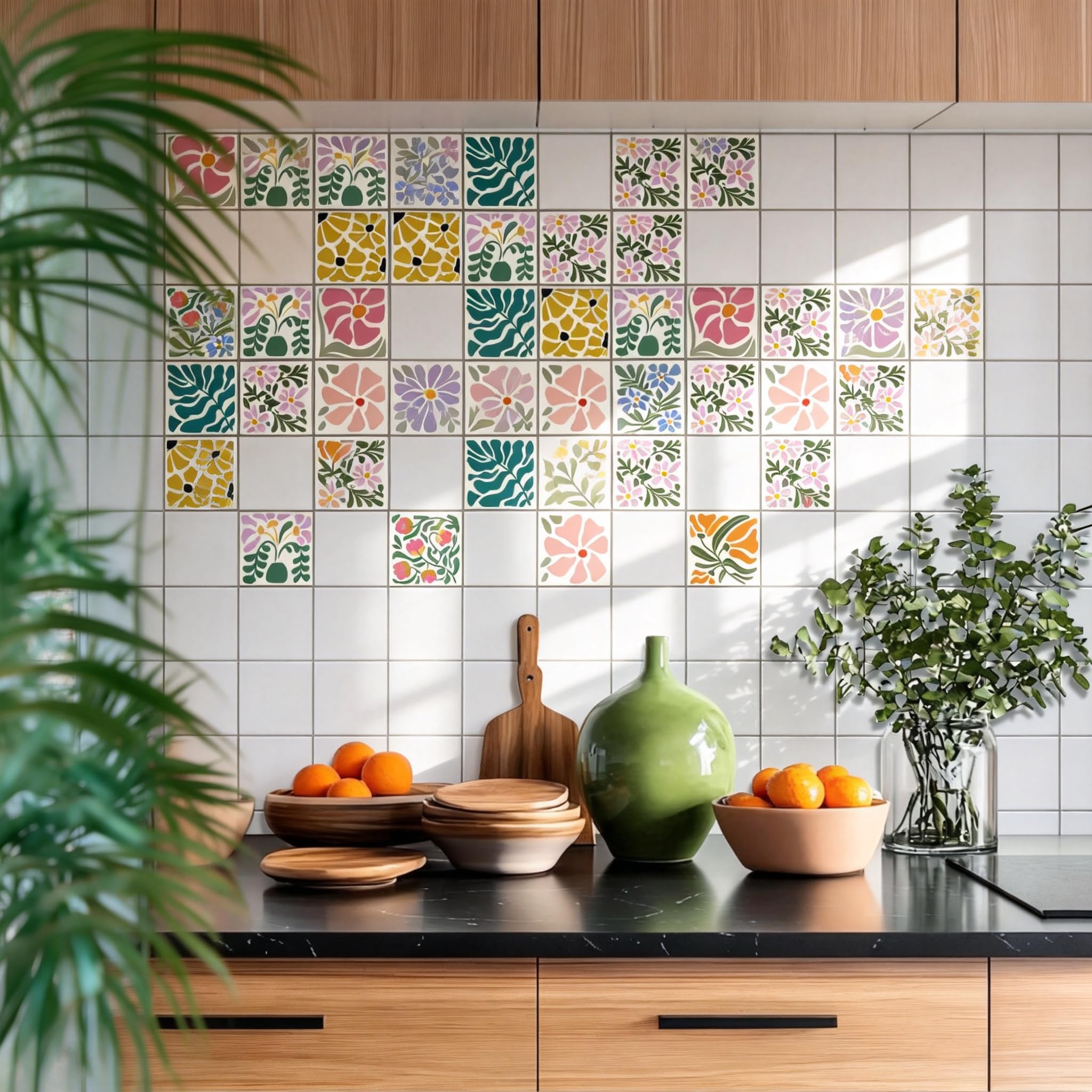 Vinilos decorativos florales para cambiar el estilo de tu cocina con azulejos autoadhesivos CHGCRAFT