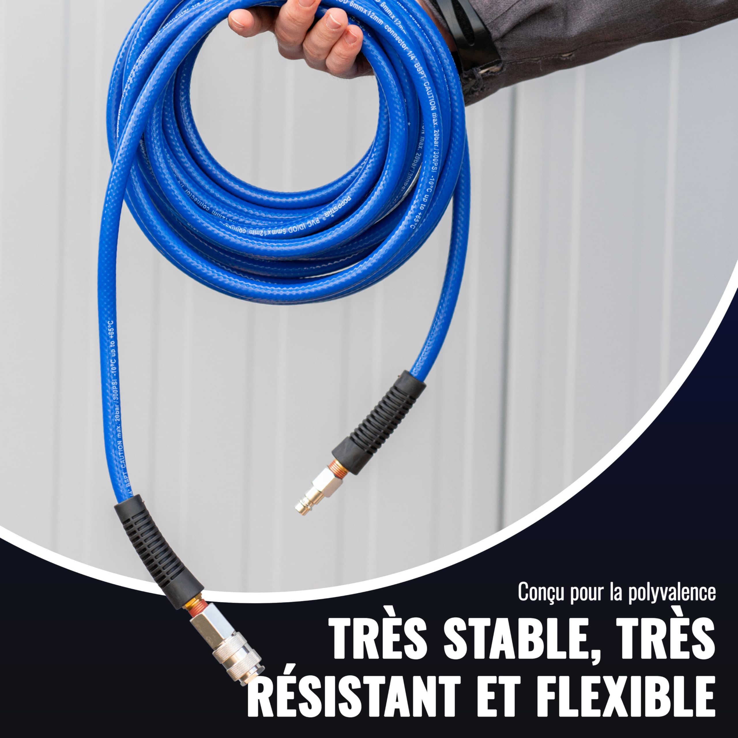 Poppstar PVC Tuyau d'Air Comprimé 6/12mm, 20m longue, Raccord Rapide Standard, 20 bar, bleu
