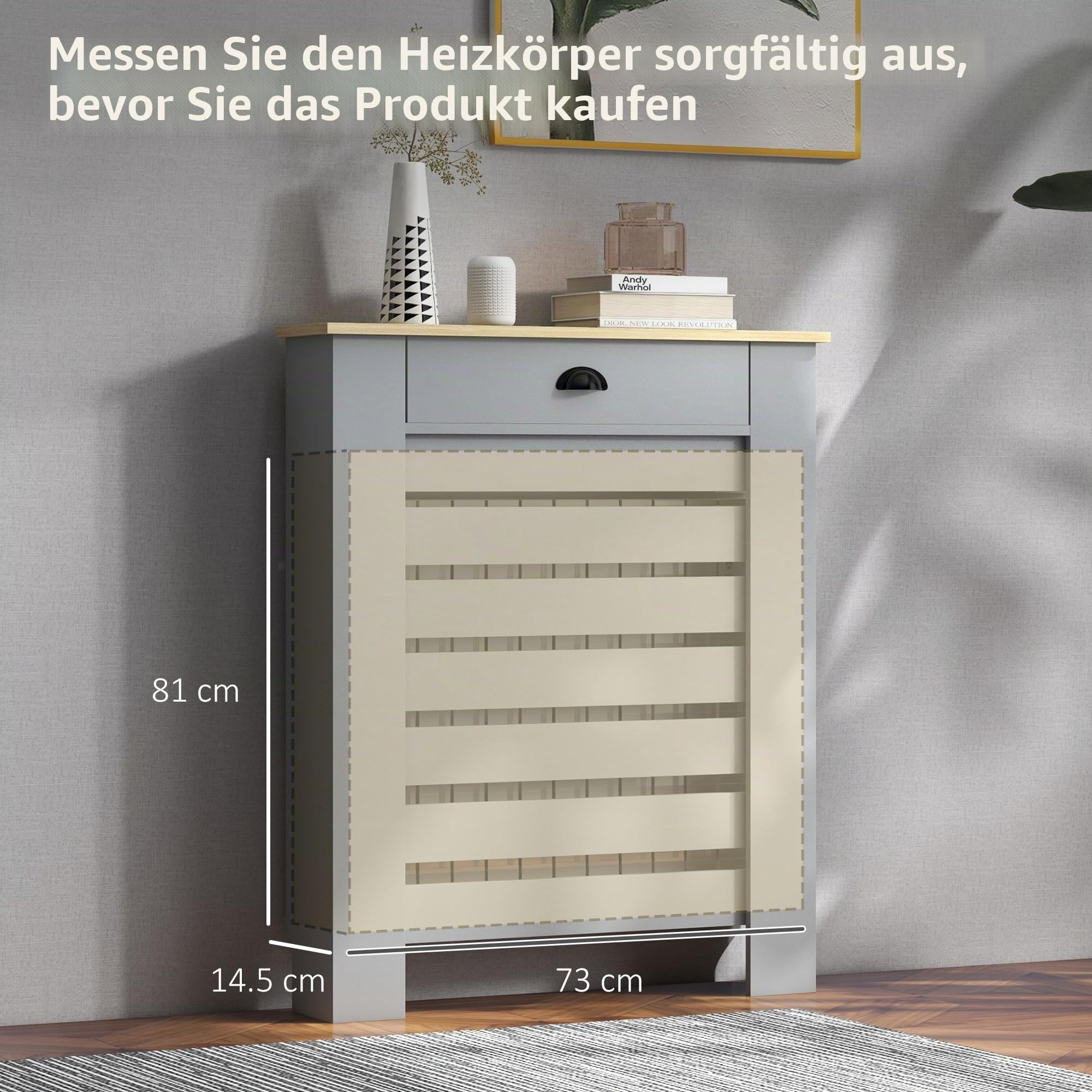 HOMCOM Heizkörperverkleidung m. Schubl., MDF, Gr., Kl. H95.5/W78/D19 cm