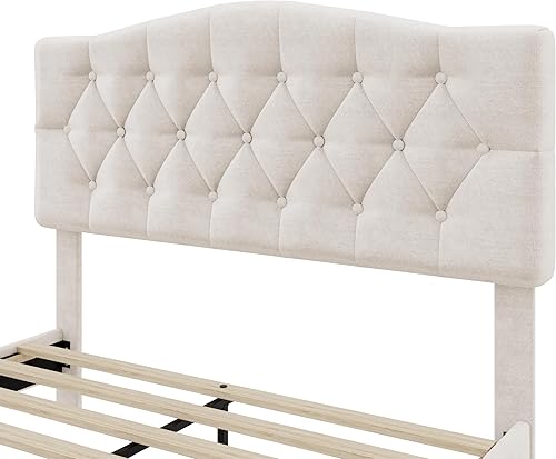 Miniatura 6 de Harper & Bright Designs Full Size Upholstered Platform Bed with Saddle Curved Adjustable Headboard, Diamond Tufted, Wooden Slats & Metal Support, No