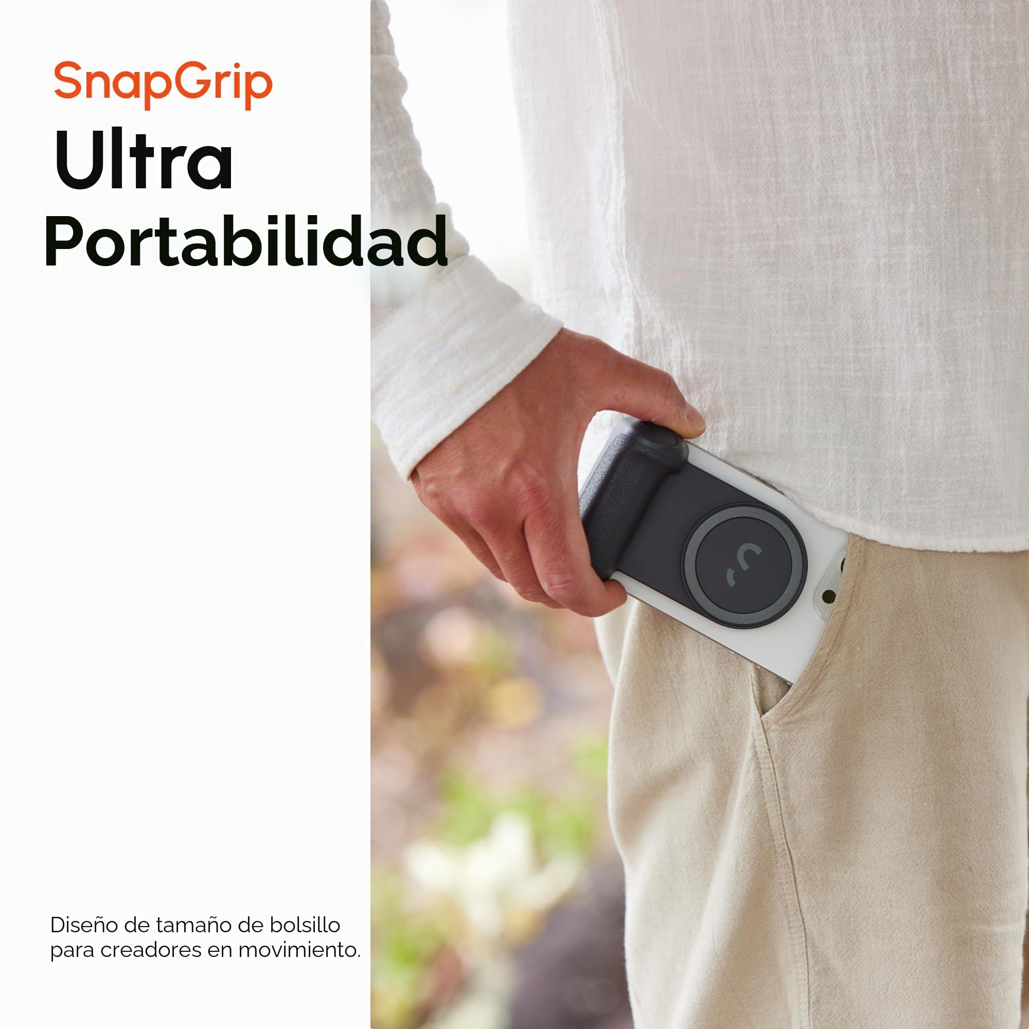 ShiftCam SnapGrip Pro - Agarre de batería móvil con botón de obturador inalámbrico - Soporte magnético que se ajusta a cualquier teléfono - Batería externa integrada con carga inalámbrica Qi 2 - Base