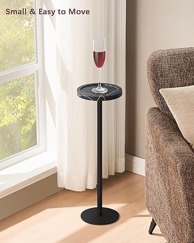 Miniatura 5 de Mesa de bebida, mesa auxiliar de pedestal pequeña, mesa de cóctel redonda, mesa auxiliar con base de metal, para espacios pequeños, mármol negro